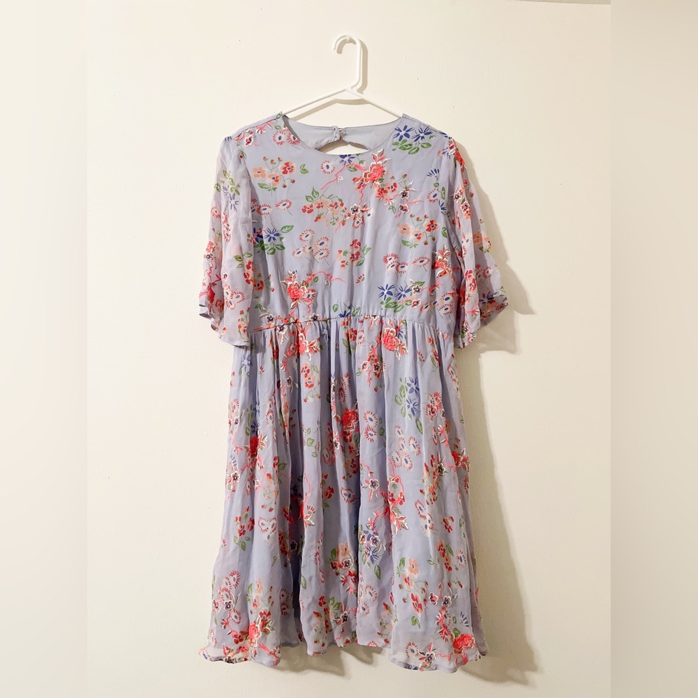 ASOS Women’s Periwinkle Embroidered  Short Sleeve Dress with Back Keyhole 10